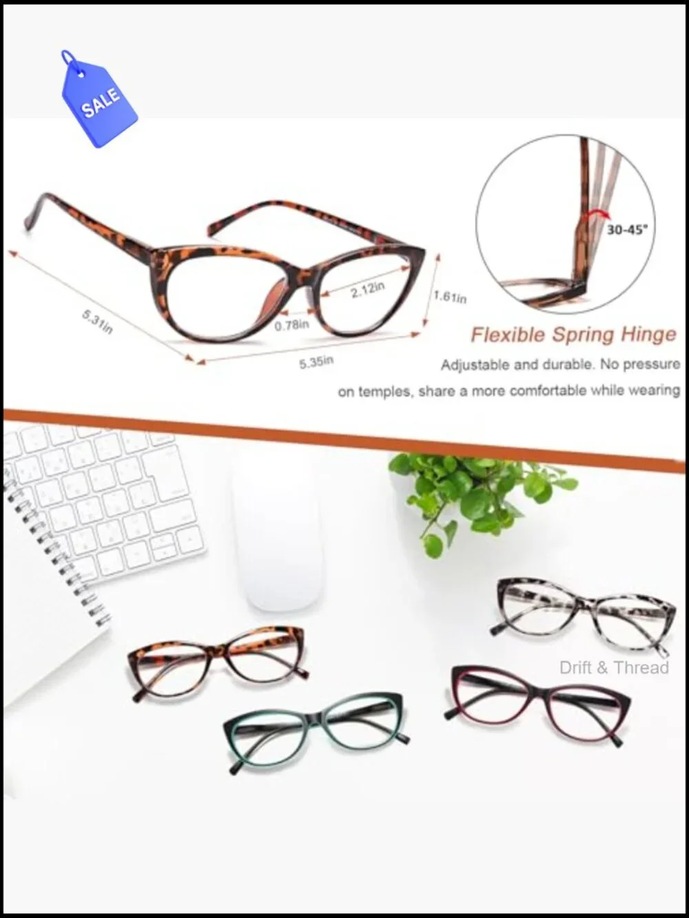 Cat Eye Blue Light Blocking Reading Glasses 4 Pack Spring Hinge 1.25